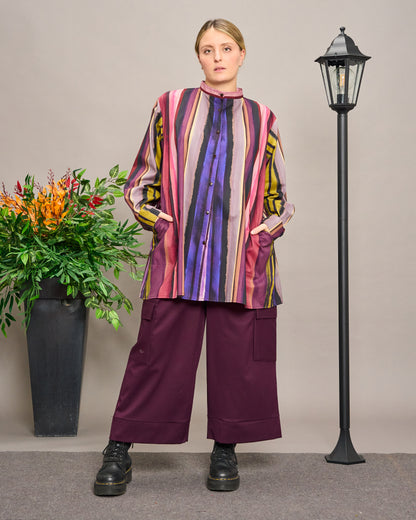 Long-Sleeve Patterned Grandad Collar Shirt