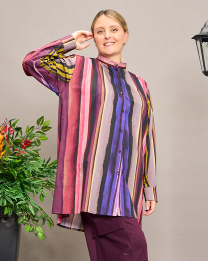 Long-Sleeve Patterned Grandad Collar Shirt