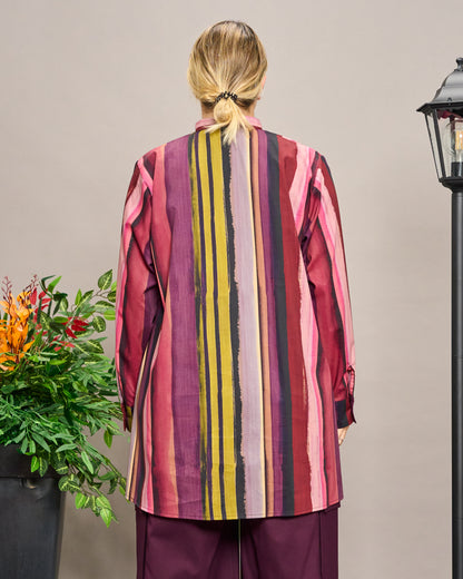 Long-Sleeve Patterned Grandad Collar Shirt
