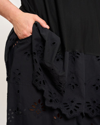 Oversized T-shirt with Dropped Sleeves and Broderie Anglaise Flounce