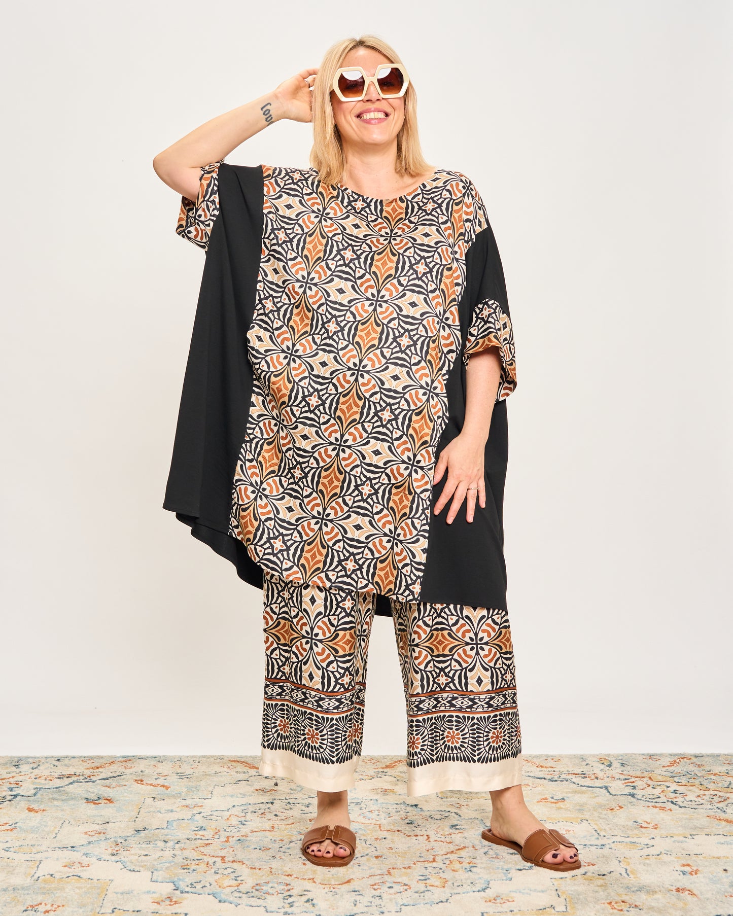 Maxi-Shirt in Patterned Double Fabric