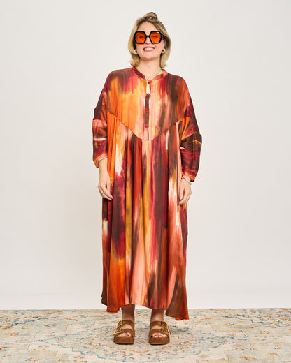 Oversized Flared Dress with Polo Opening