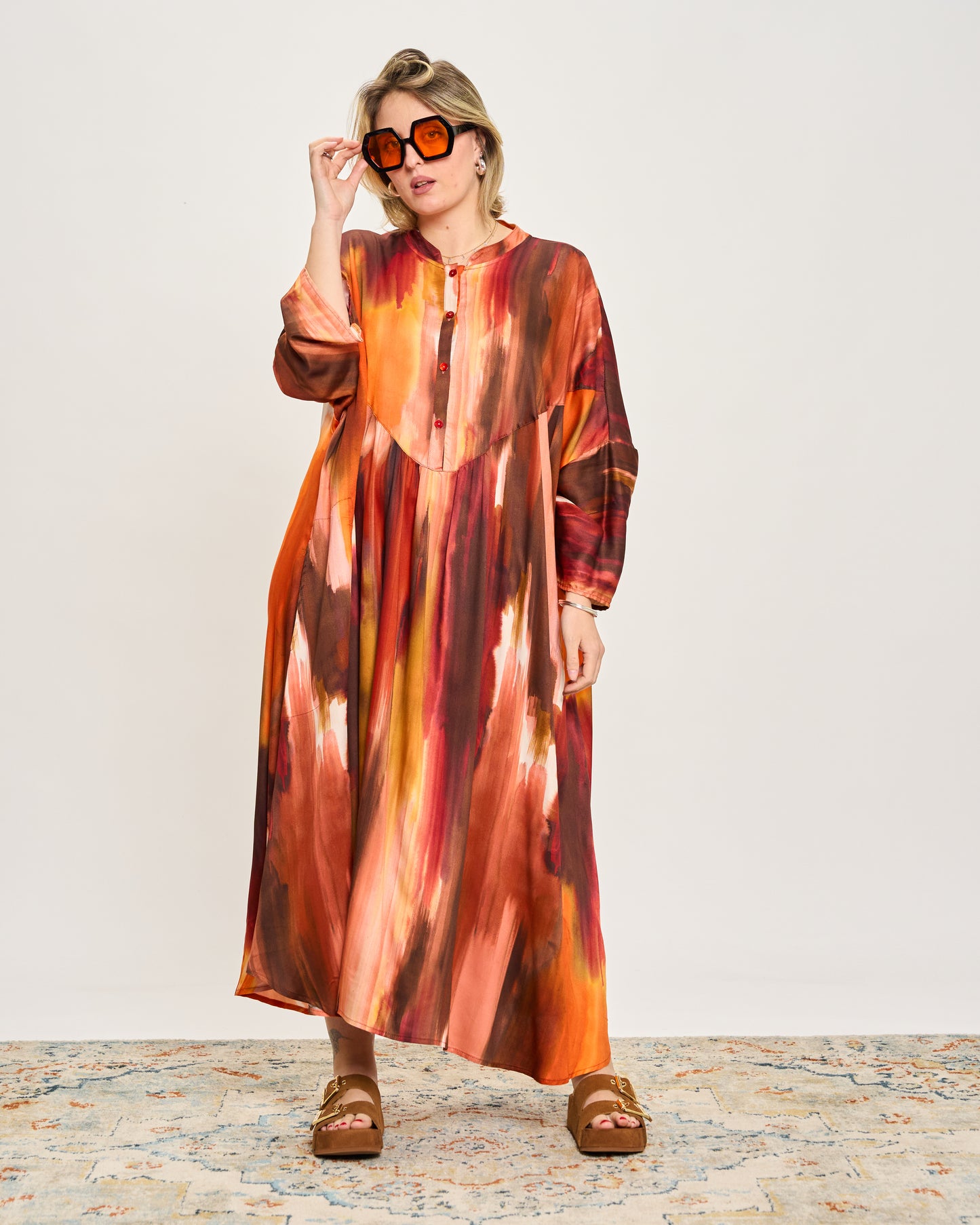Oversized Flared Dress with Polo Opening