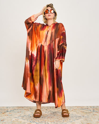 Oversized Flared Dress with Polo Opening