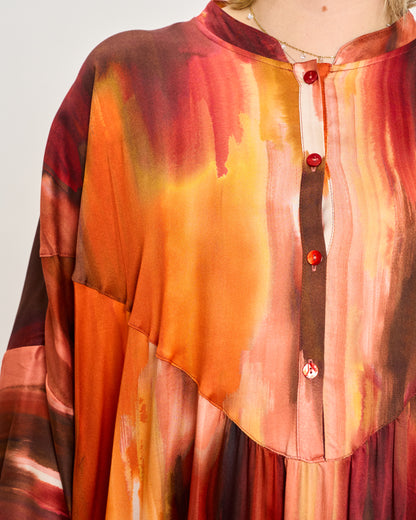 Oversized Flared Dress with Polo Opening