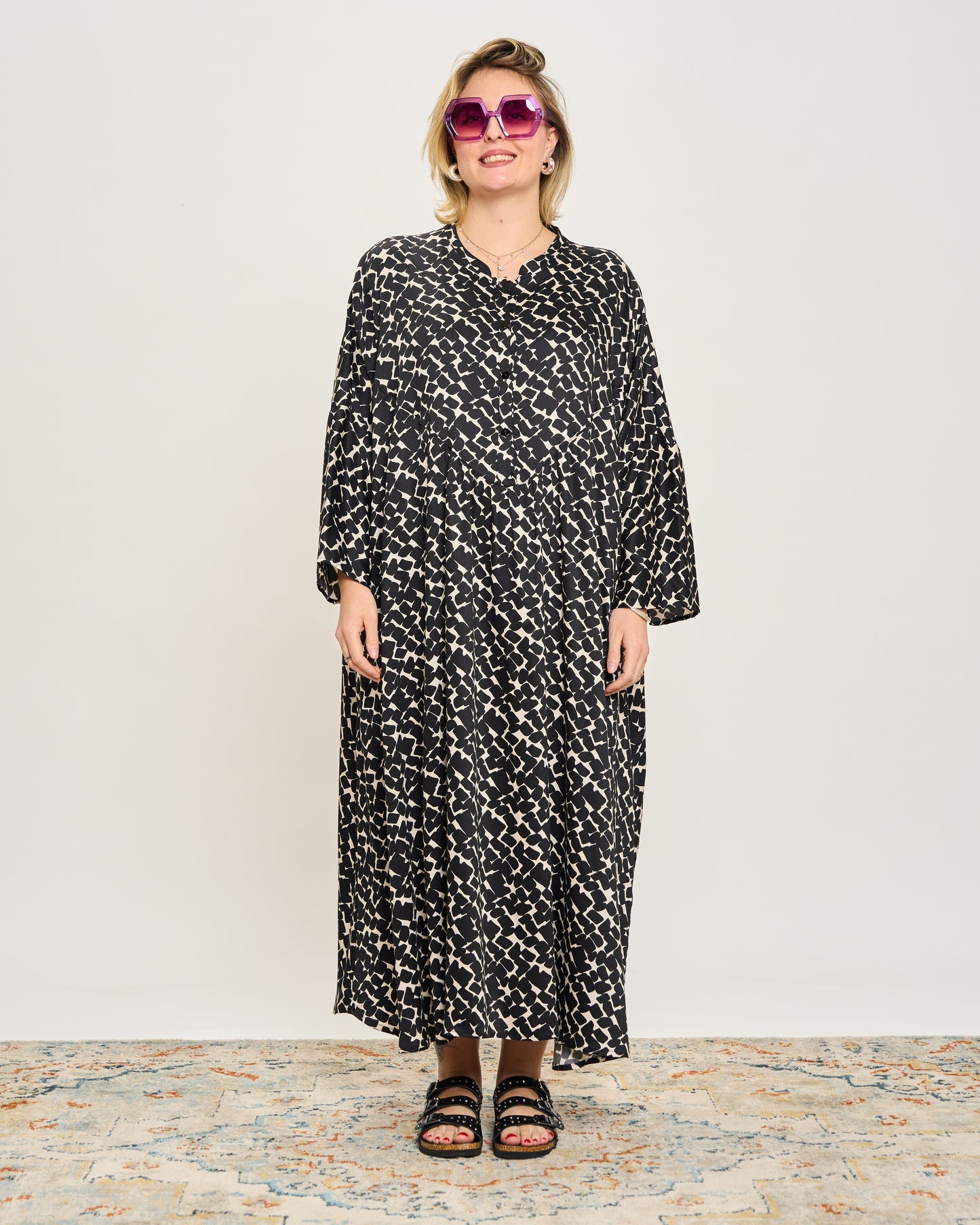 Oversized Flared Dress with Polo Opening