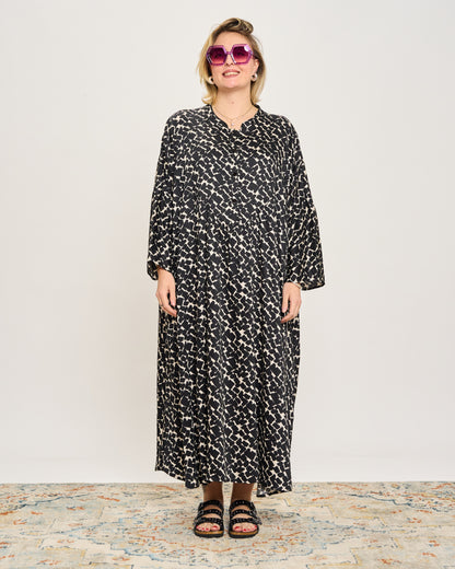 Oversized Flared Dress with Polo Opening