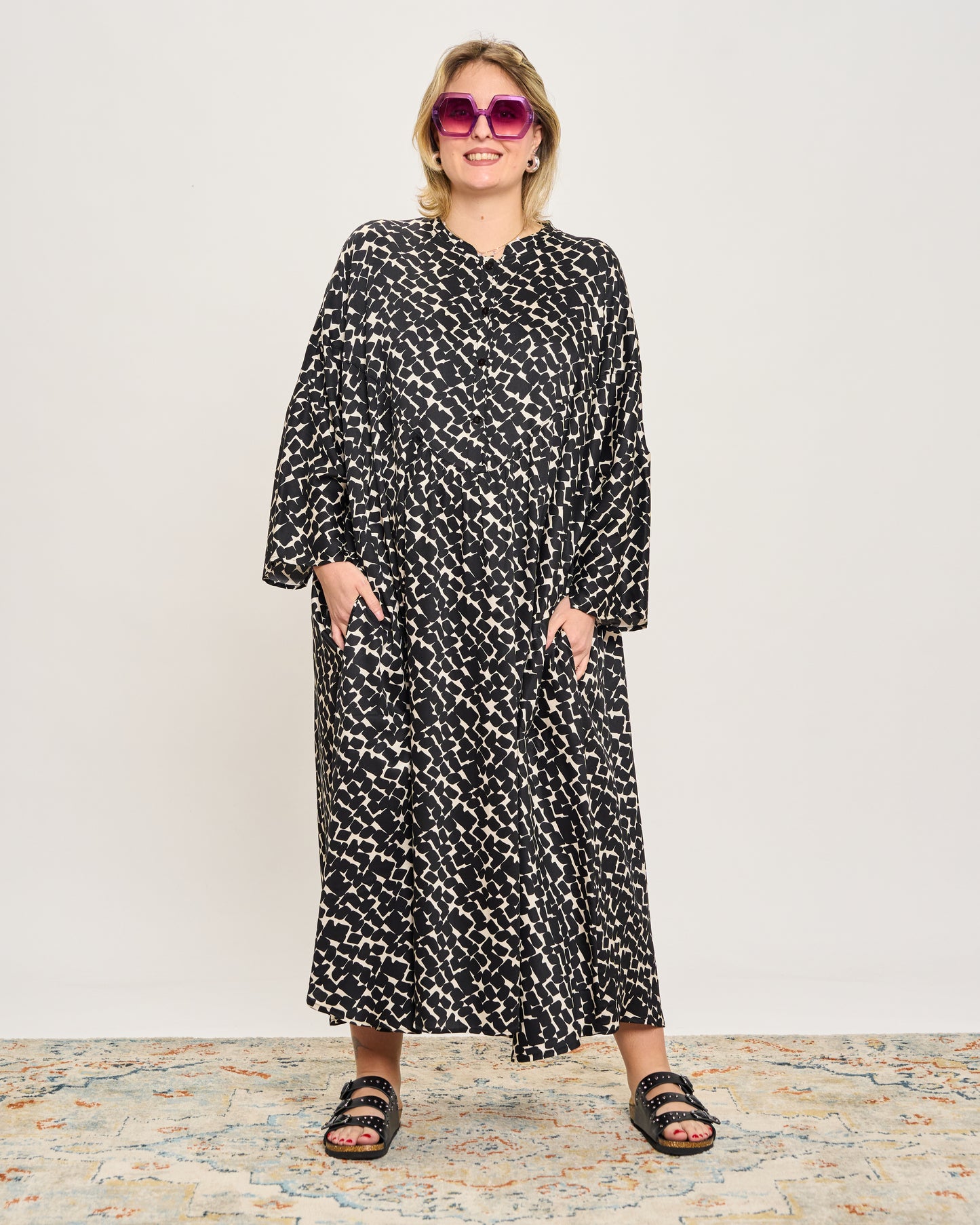 Oversized Flared Dress with Polo Opening