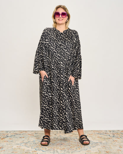 Oversized Flared Dress with Polo Opening