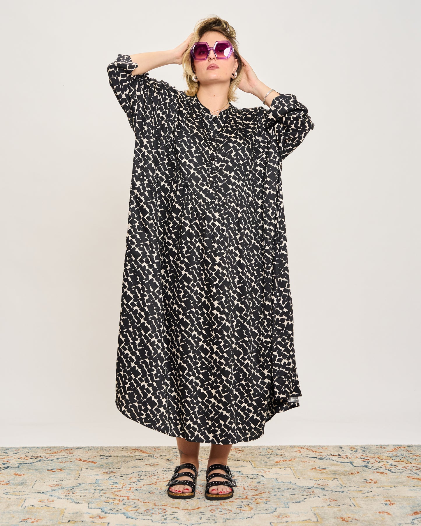 Oversized Flared Dress with Polo Opening