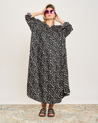 Oversized Flared Dress with Polo Opening