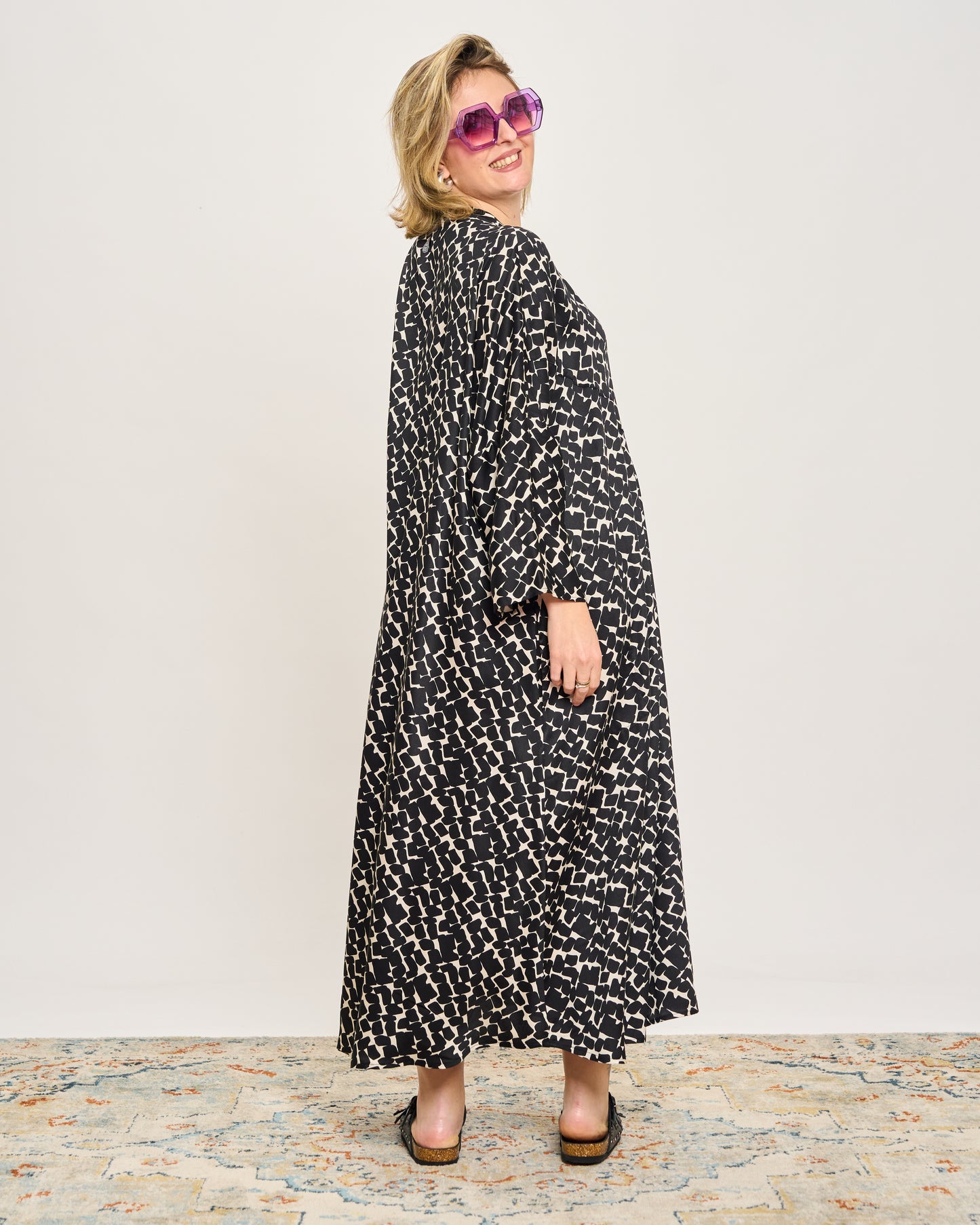 Oversized Flared Dress with Polo Opening
