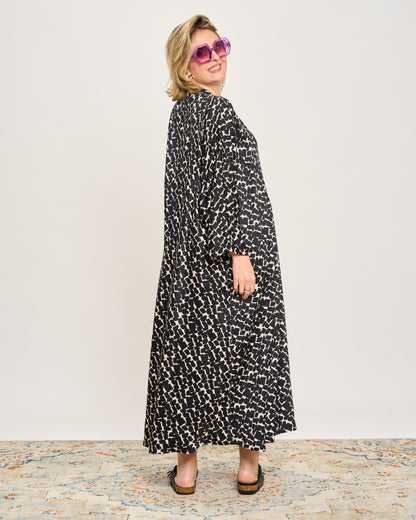 Oversized Flared Dress with Polo Opening