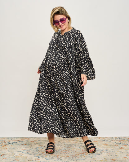 Oversized Flared Dress with Polo Opening