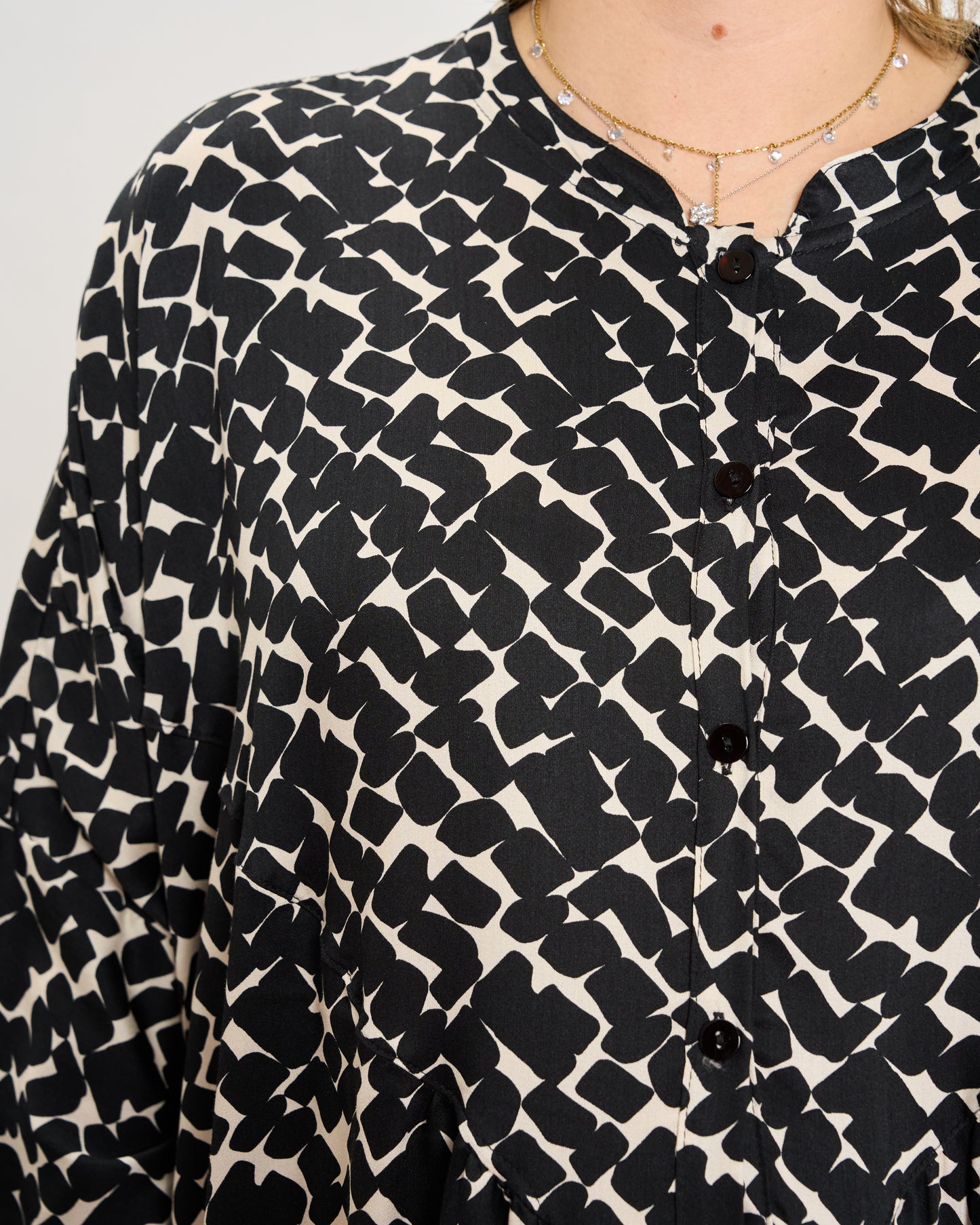 Oversized Flared Dress with Polo Opening