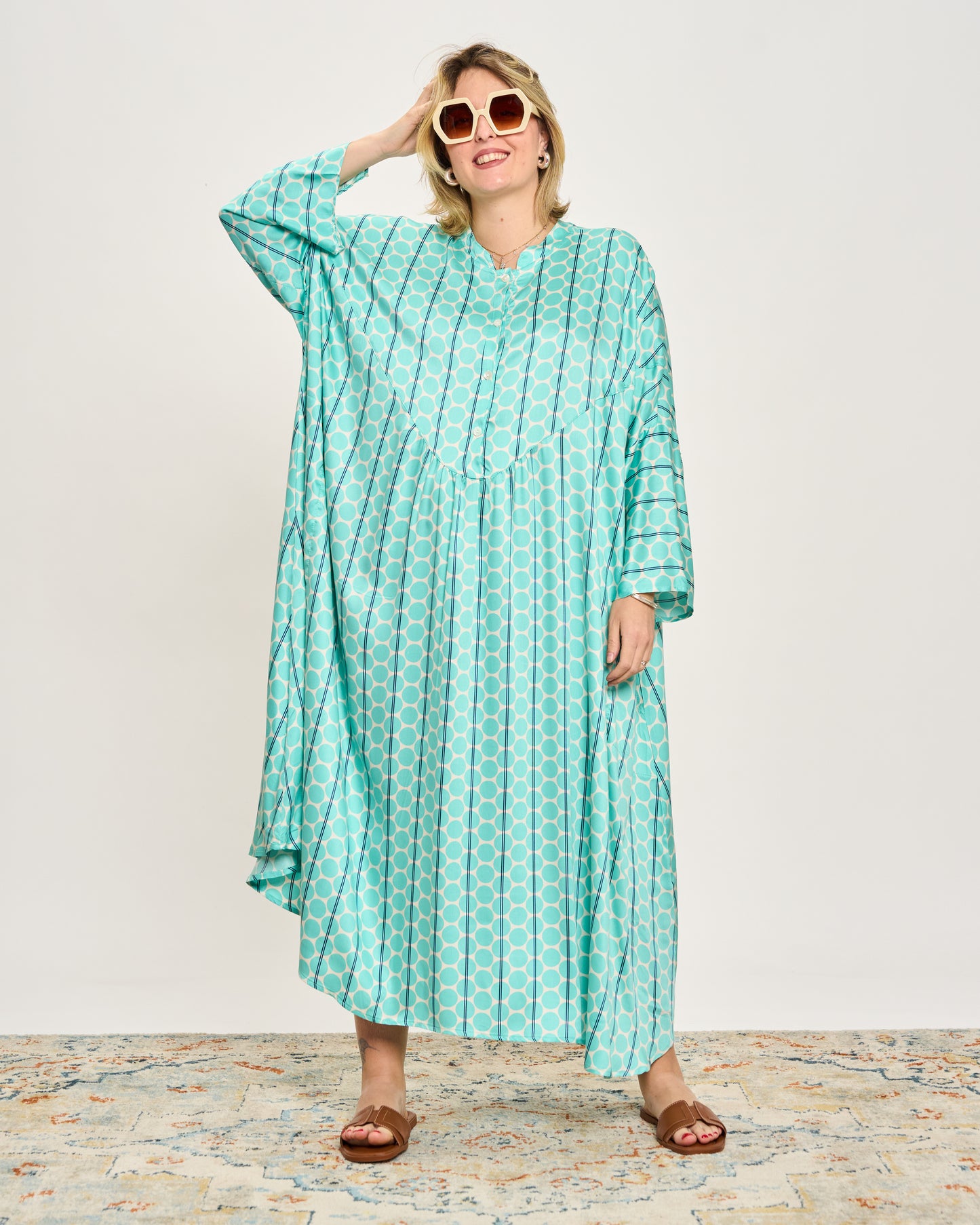 Oversized Flared Dress with Polo Opening