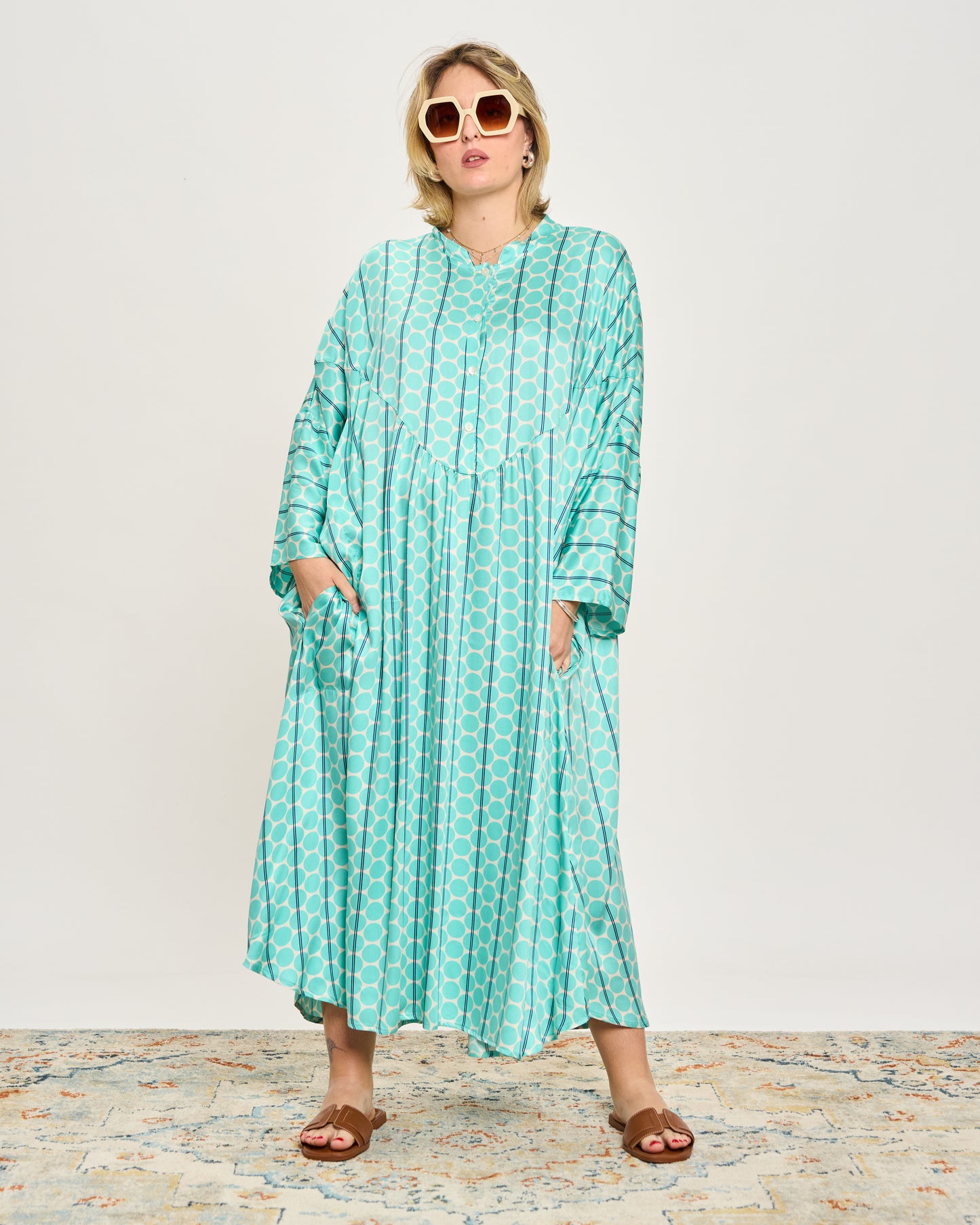 Oversized Flared Dress with Polo Opening