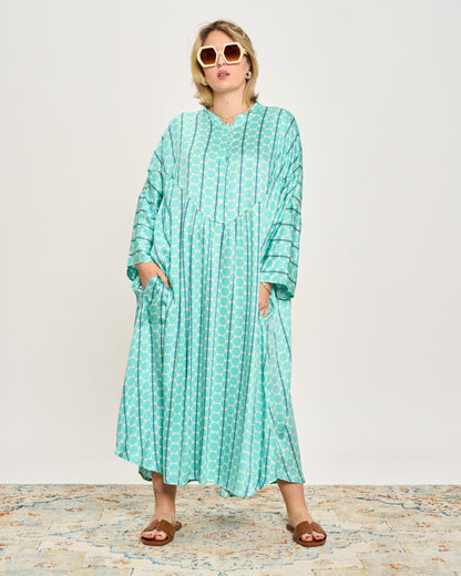 Oversized Flared Dress with Polo Opening
