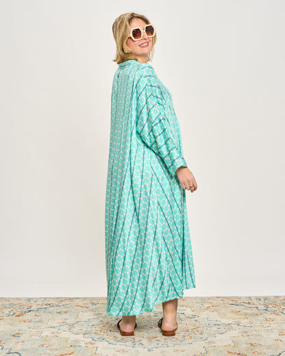 Oversized Flared Dress with Polo Opening