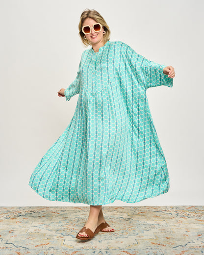 Oversized Flared Dress with Polo Opening