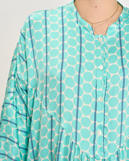 Oversized Flared Dress with Polo Opening