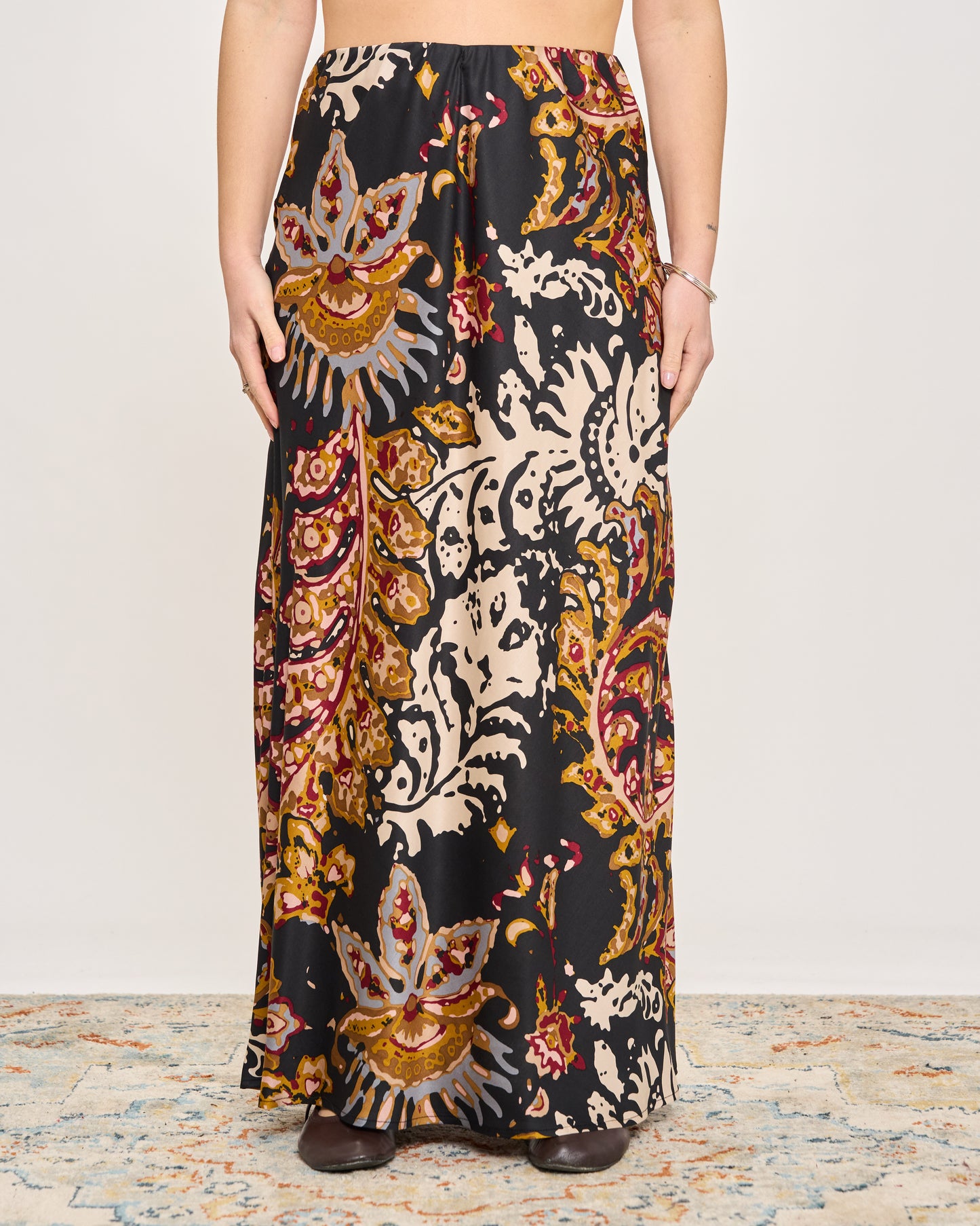 Flared Satin Skirt with Pattern