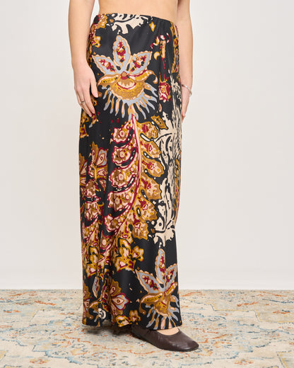 Flared Satin Skirt with Pattern