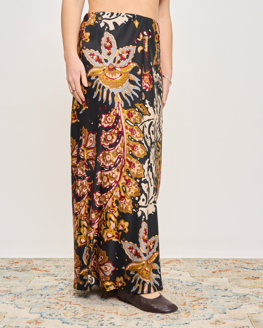 Flared Satin Skirt with Pattern