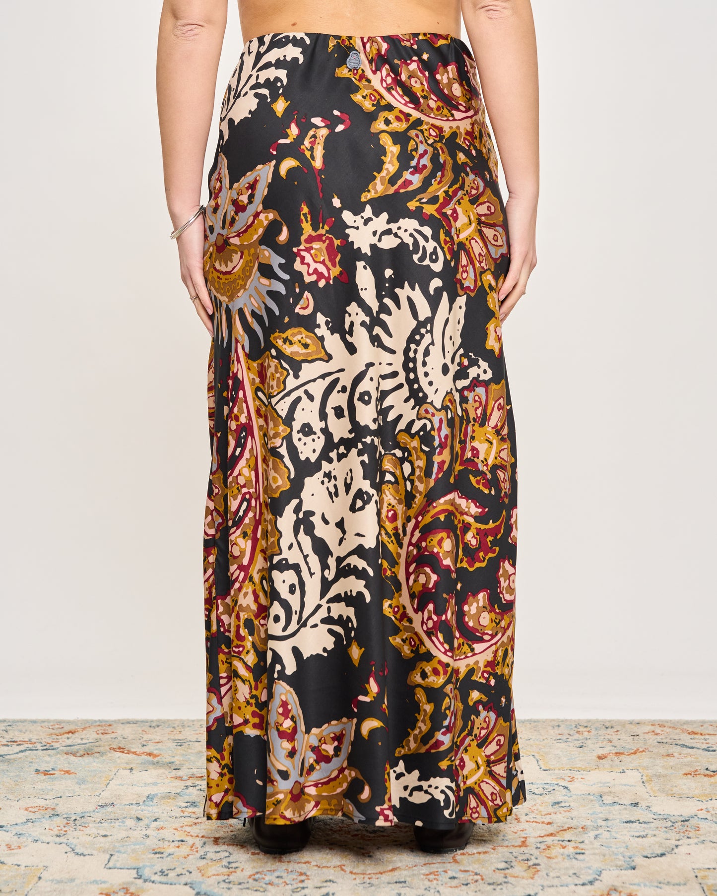 Flared Satin Skirt with Pattern